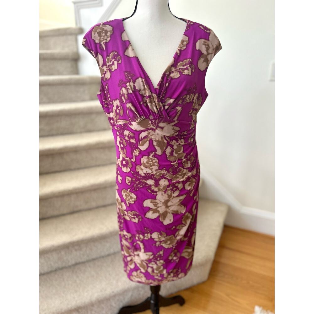 Ralph Lauren Orchid Purple & Tan Batik Floral Print Sheath Dress